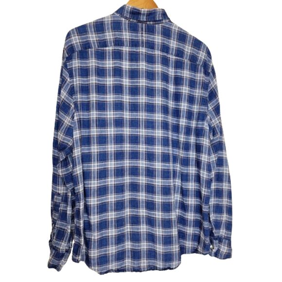Banana Republic Men's Blue Plaid Linen Long Sleeve Button-up Shirt - XL - Picture 2 of 5